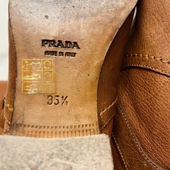 ❤️ PRADA DESIGNER ITALIAN LEATHER ANKLE CALF LOW CROSS BUCKLE BOOTS ITALY Y2K - Picture 10 of 15